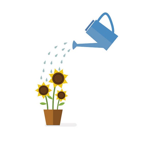 Поливает из лейки