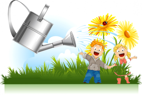 Поливает из лейки