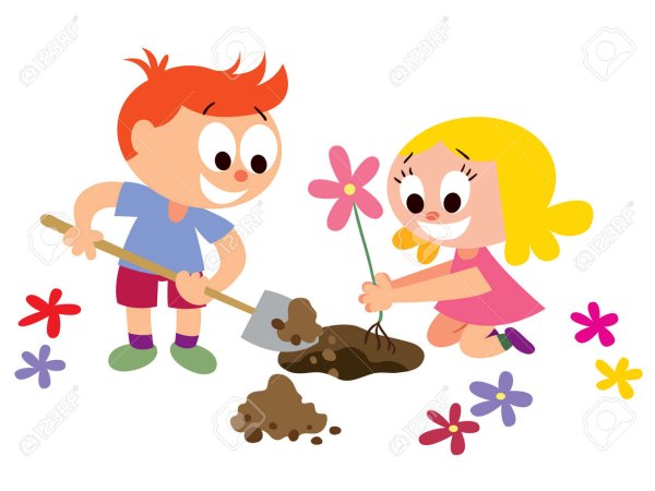 Картина дети сажают цветы