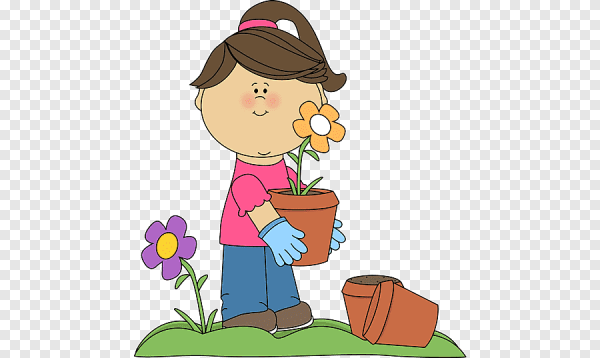 Мальчик поливает цветы