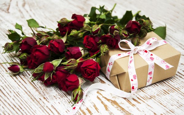 Цветы и подарки на белом фоне