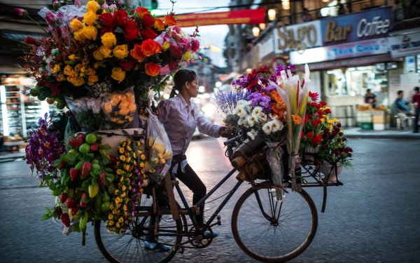 Велосипед с цветами на улице