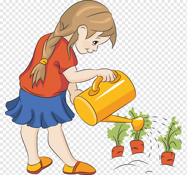 Девочка поливает цветы