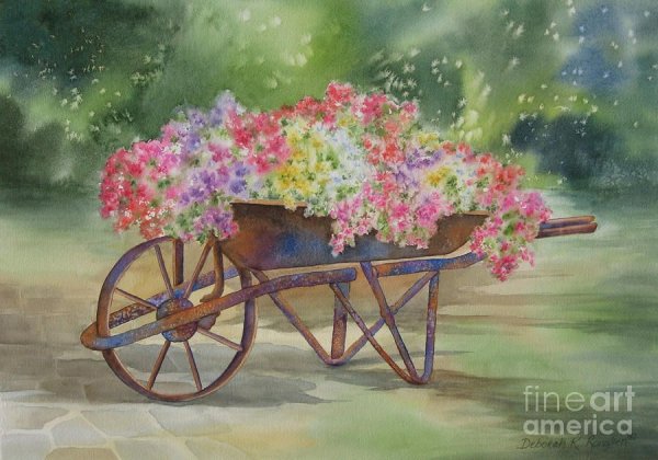Картины тележки с цветами