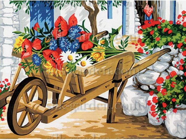 Вышивка тележка с цветами