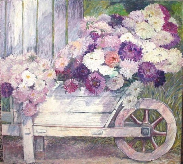 Телега с цветами