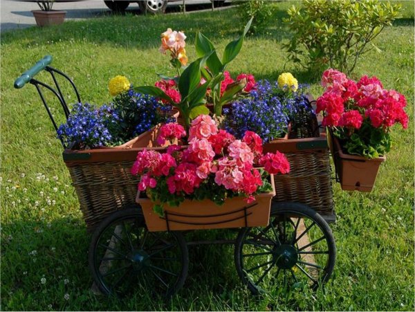 Тележка для украшения сада с цветами