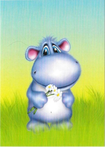 Бегемотик голубой рисунок