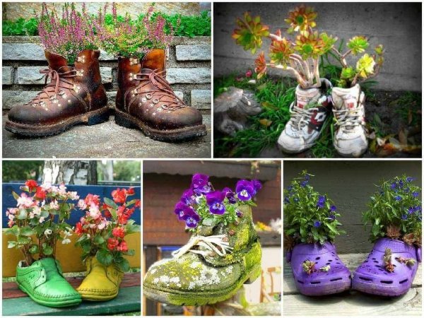 Клумба из сапог резиновых