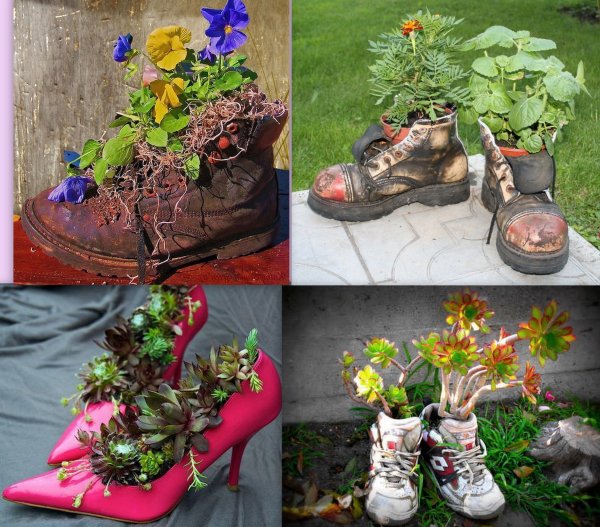 Клумба из сапог резиновых