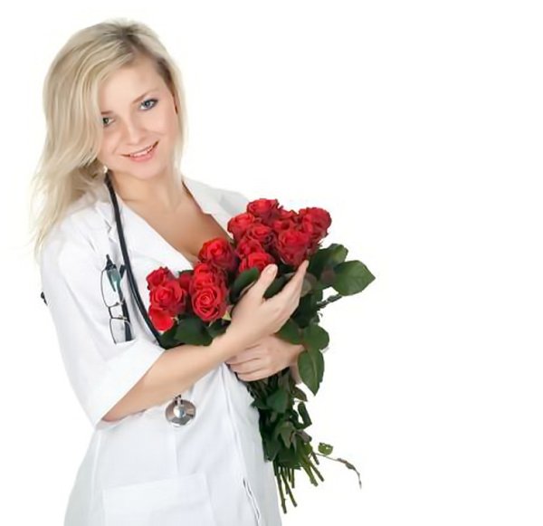 Медсестра с цветами