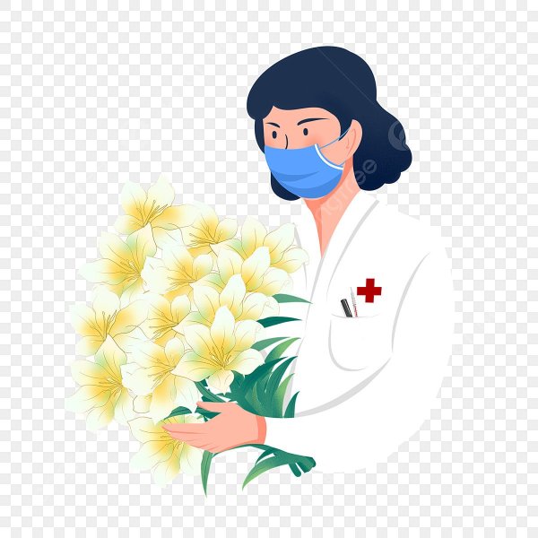 Рисованный доктор с цветами