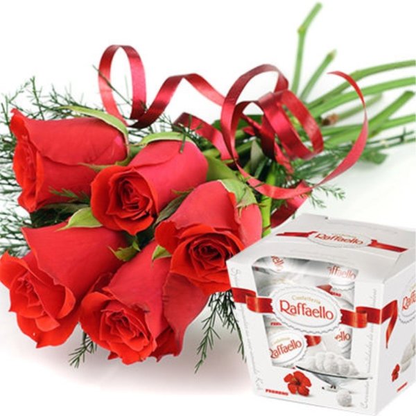 Букет с розами и Рафаэлло