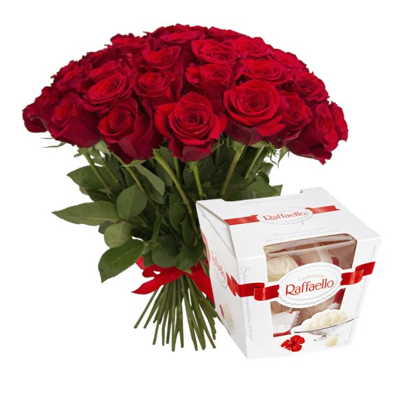 Красные розы и Рафаэлло