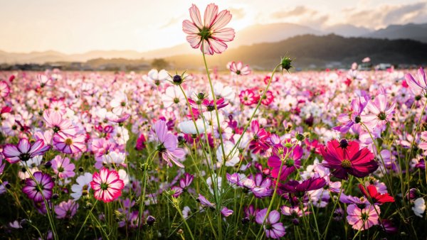 Розовые цветы в поле