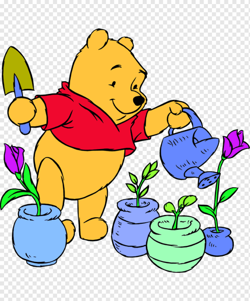 Медвежонок поливает цветок