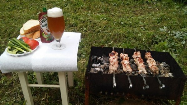 Стол на природе с шашлыками