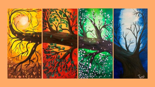 Времена года гуашью