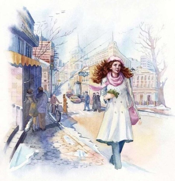 Девушка с букетом ромашек