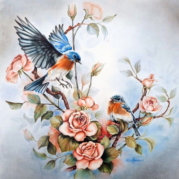 Декупаж птицы и цветы