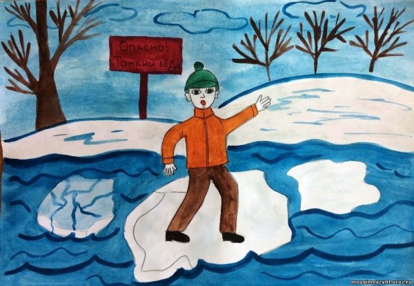 Рисунок на тему осторожно тонкий лед