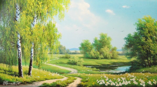 Пейзаж береза Березовая роща озеро