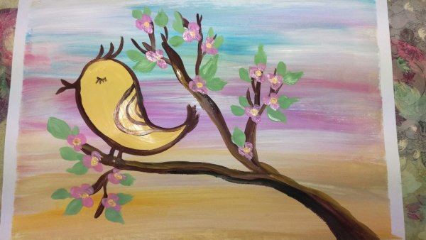 Весенний пейзаж цветными карандашами