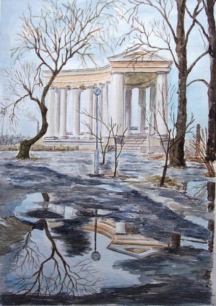 Весенний пейзаж с архитектурой