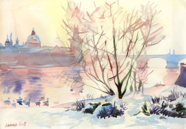 Зимние зарисовки акварелью