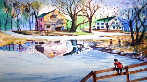 Весенний пейзаж с людьми