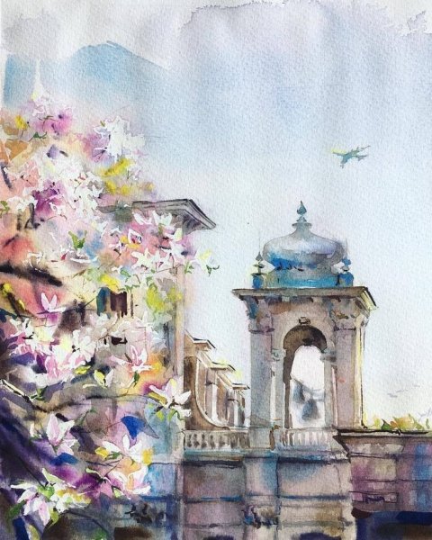 Тимошин Олег акварель голубая Италия