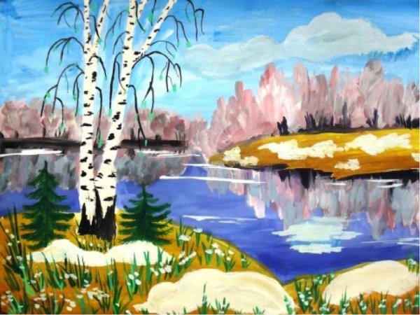Рисование весеннего пейзажа
