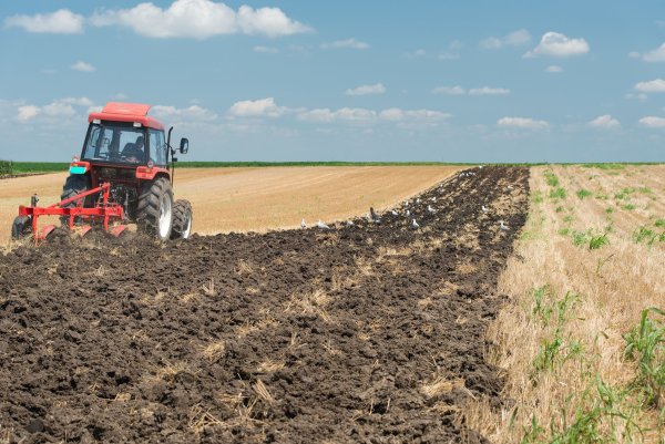 Пахота поля на тракторе
