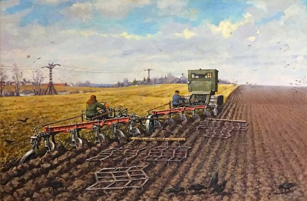 Трактор пашет землю для дошкольников