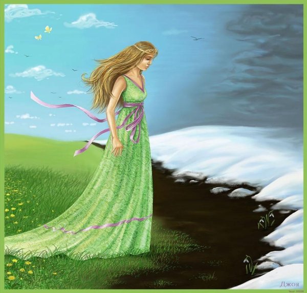 Девушка в цветах рисунок