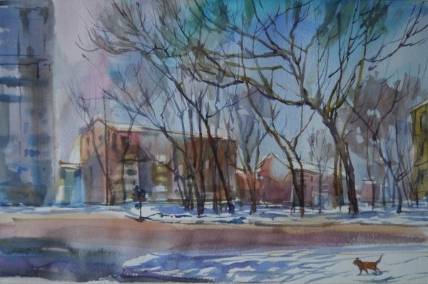 Весна в городе акварель