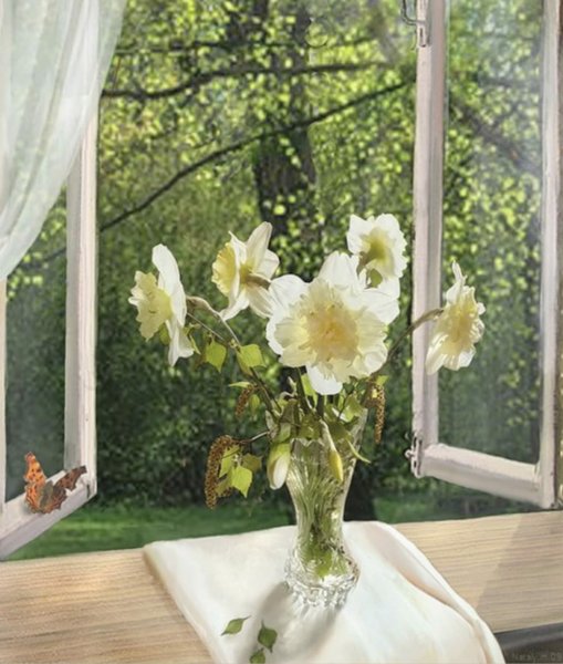 Нежные цветы на окне