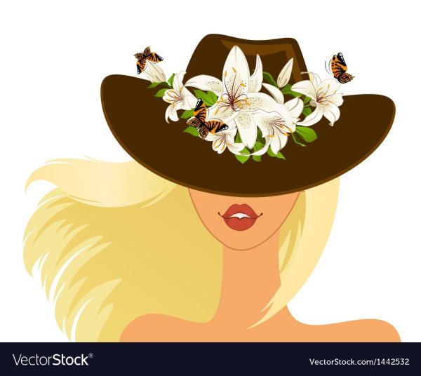 Девушка в шляпе с цветами нарисованная