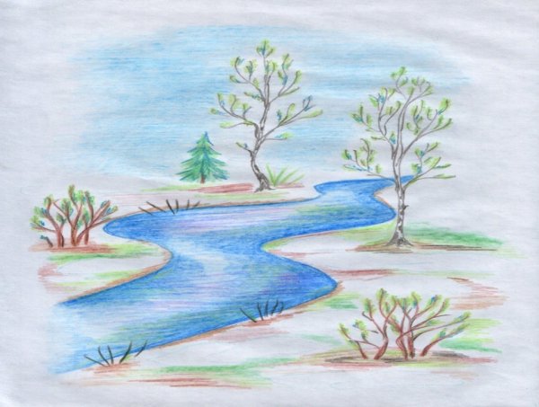 Весенний пейзаж карандашом