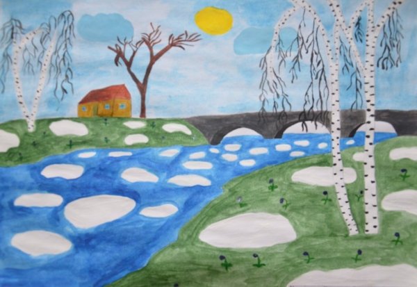 Пейзаж цветными карандашами