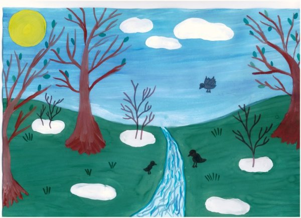 Сакура акварельными карандашами