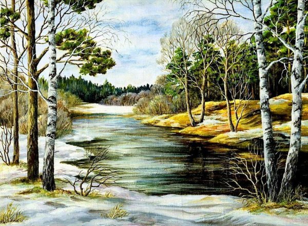 Пейзаж ранней весны для детей