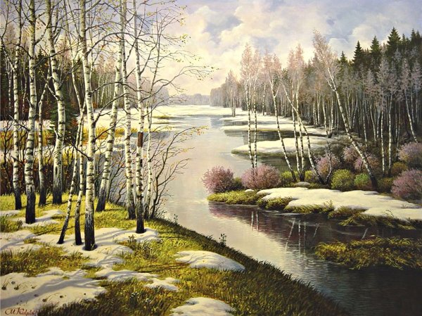 Пейзаж с березами