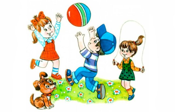 Дети на прогулке в детском саду