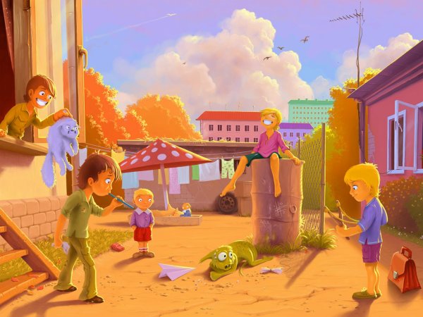 Дети играющие во дворе