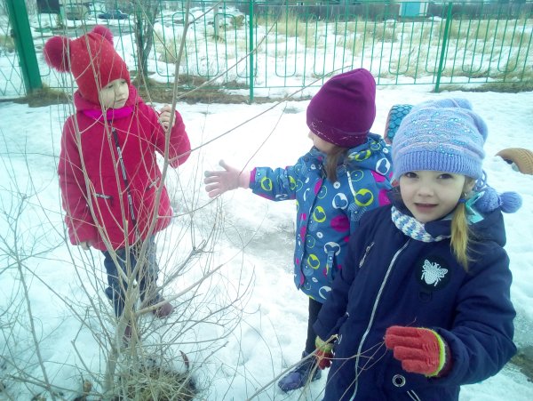 Дети гуляют в детском саду весной