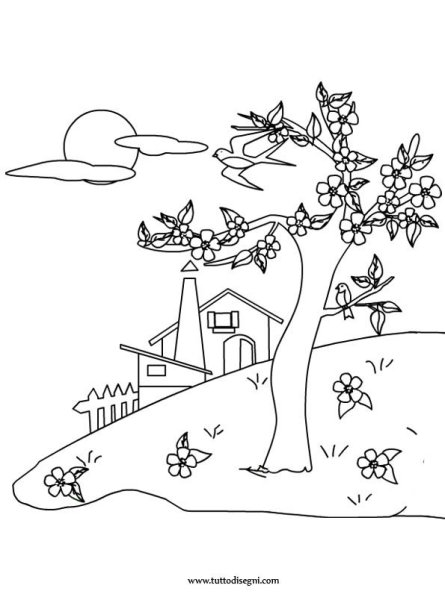 Весенний пейзаж раскраска