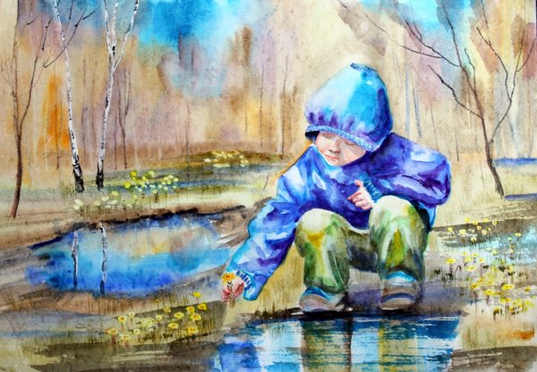 Дети пускают кораблики черный силуэт