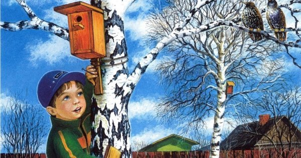 Рисование красками для детей птицы весной