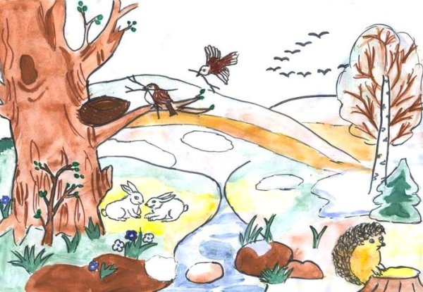 Лес весной рисунок для детей